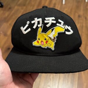 Pokemon Black Snapback Hat with Yellow Pikachu Patch and White Japanese Script